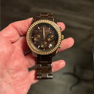 Michael Kors Dark Brown ceramic Watch with Gold Detailing